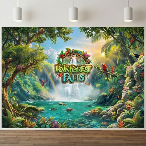 Rainforest Falls VBS Backdrop Rainforest Party Decorations for 2026 VBS Sunday School Classroom Banner Photo Props 7x5FT in Kuwait