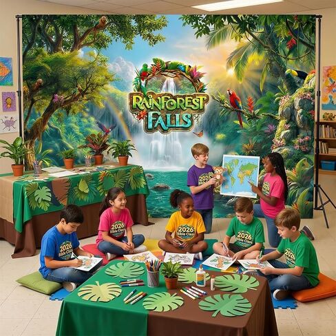 Rainforest Falls VBS Backdrop Rainforest Party Decorations for 2026 VBS Sunday School Classroom Banner Photo Props 7x5FT in Kuwait