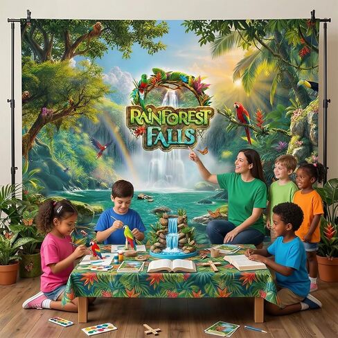 Rainforest Falls VBS Backdrop Rainforest Party Decorations for 2026 VBS Sunday School Classroom Banner Photo Props 7x5FT in Kuwait