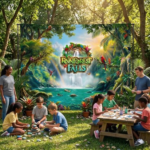 Rainforest Falls VBS Backdrop Rainforest Party Decorations for 2026 VBS Sunday School Classroom Banner Photo Props 7x5FT in Kuwait