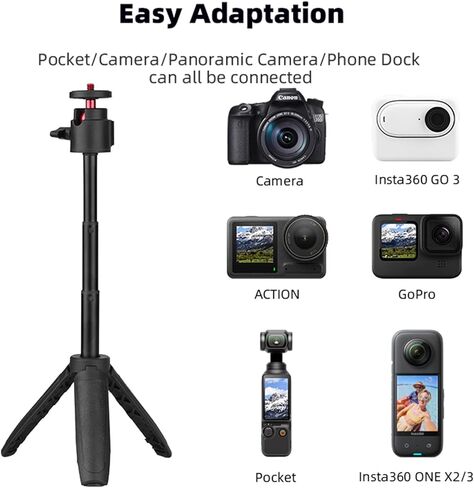 حامل حامل ثلاثي للكاميرا، عصا سيلفي صغيرة على سطح الطاولة، برغي 1/4 بوصة لـ Insta GO3، Action، Gopro، الجيب، Insta360 ONE X2/3 حامل طاولة تصوير فيديو محمول قابل للتمديد in Kuwait