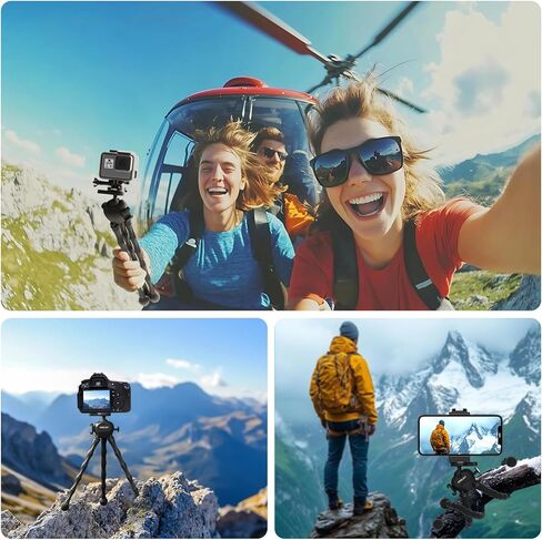 حامل ثلاثي لكاميرا الحركة المرنة من KINGJOY لـ Gopro، حامل ثلاثي الأخطبوط لتسجيل الفيديو مع أرجل قابلة للفصل، رأس كروي 360 درجة، حذاء بارد وجهاز تحكم عن بعد، حامل كاميرا محمول لـ GoPro، DJI، كاميرا مدمجة - أسود in Kuwait