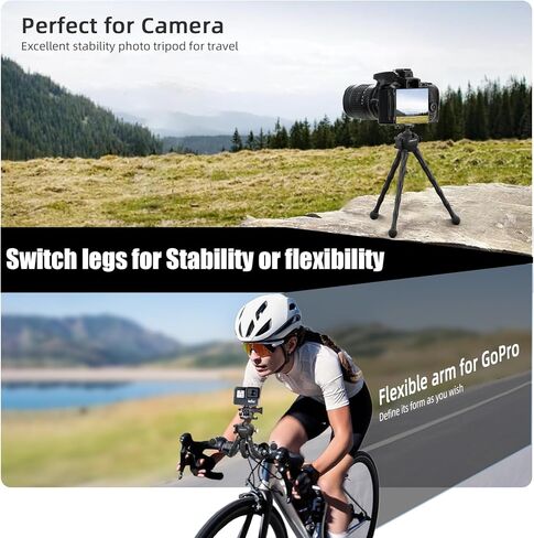 حامل ثلاثي لكاميرا الحركة المرنة من KINGJOY لـ Gopro، حامل ثلاثي الأخطبوط لتسجيل الفيديو مع أرجل قابلة للفصل، رأس كروي 360 درجة، حذاء بارد وجهاز تحكم عن بعد، حامل كاميرا محمول لـ GoPro، DJI، كاميرا مدمجة - أسود in Kuwait