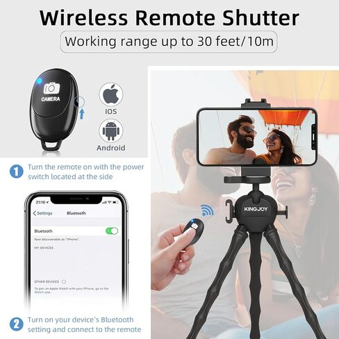 حامل ثلاثي لكاميرا الحركة المرنة من KINGJOY لـ Gopro، حامل ثلاثي الأخطبوط لتسجيل الفيديو مع أرجل قابلة للفصل، رأس كروي 360 درجة، حذاء بارد وجهاز تحكم عن بعد، حامل كاميرا محمول لـ GoPro، DJI، كاميرا مدمجة - أسود in Kuwait