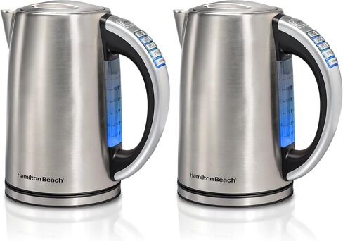Hamilton Beach 41020R 1.7 Liter Variable Temperature Electric Kettle for Tea and Hot Water, Cordless, Keep Warm, LED Indicator, Auto-Shutoff and Boil-Dry Protection, Stainless Steel in Kuwait