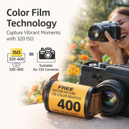 فيلم ملون مقاس 35 مم 18 درجة تعريض ISO 320-400 - حبيبات دقيقة، خط عرض واسع لـ 135 كاميرا - صور عالية الوضوح، أداء متعدد الاستخدامات في الإضاءة المنخفضة، مثالي للتصوير القديم والفعال in Kuwait