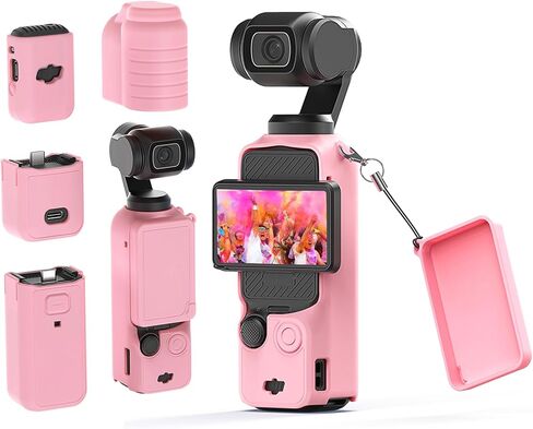 Advanced Shock-Absorbing Silicone Case for Pocket 3, Full Body Sleeve Protective Cover Compatible with DJI OSMO Pocket 3 Accessories with Enhanced Grip, Anti-Scratch Lens Cap & Wrist Strap, Pink in Kuwait