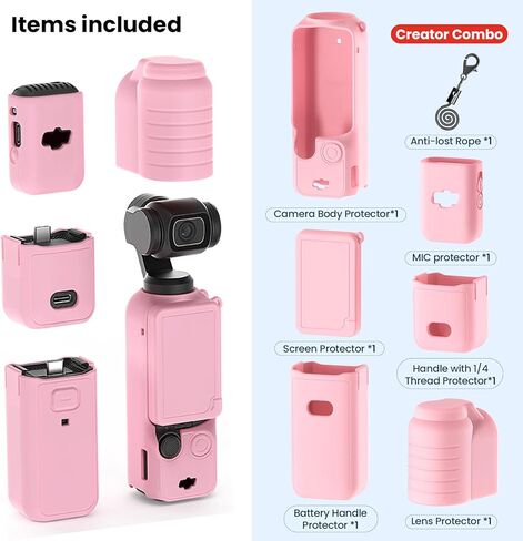 Advanced Shock-Absorbing Silicone Case for Pocket 3, Full Body Sleeve Protective Cover Compatible with DJI OSMO Pocket 3 Accessories with Enhanced Grip, Anti-Scratch Lens Cap & Wrist Strap, Pink in Kuwait
