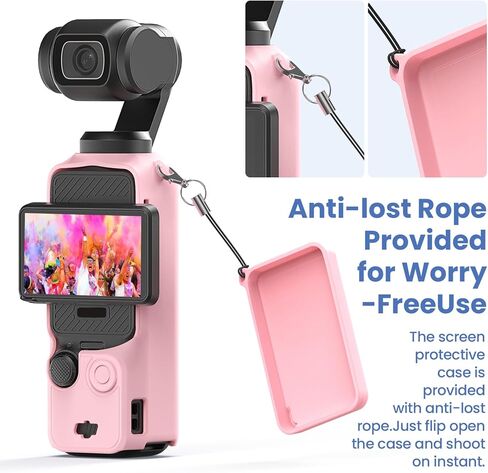 Advanced Shock-Absorbing Silicone Case for Pocket 3, Full Body Sleeve Protective Cover Compatible with DJI OSMO Pocket 3 Accessories with Enhanced Grip, Anti-Scratch Lens Cap & Wrist Strap, Pink in Kuwait