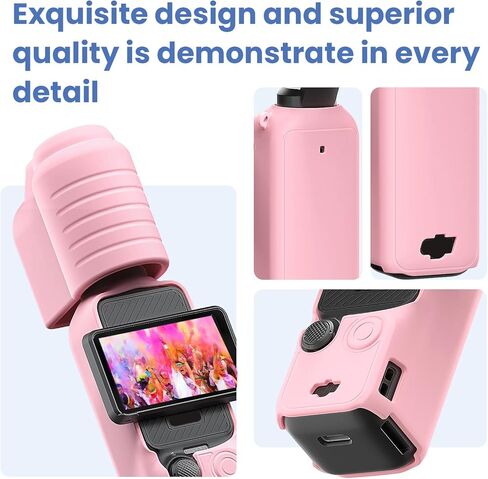 Advanced Shock-Absorbing Silicone Case for Pocket 3, Full Body Sleeve Protective Cover Compatible with DJI OSMO Pocket 3 Accessories with Enhanced Grip, Anti-Scratch Lens Cap & Wrist Strap, Pink in Kuwait