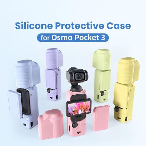 Advanced Shock-Absorbing Silicone Case for Pocket 3, Full Body Sleeve Protective Cover Compatible with DJI OSMO Pocket 3 Accessories with Enhanced Grip, Anti-Scratch Lens Cap & Wrist Strap, Pink in Kuwait