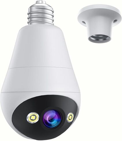 كاميرا مراقبة بمصباح كهربائي HD1080P عرض 360 درجة متابعة تنبيه اكتشاف التسجيل يدعم تخزين البطاقة/السحابة 8-256 جيجا، صوت ثنائي الاتجاه، لون ليلي in Kuwait