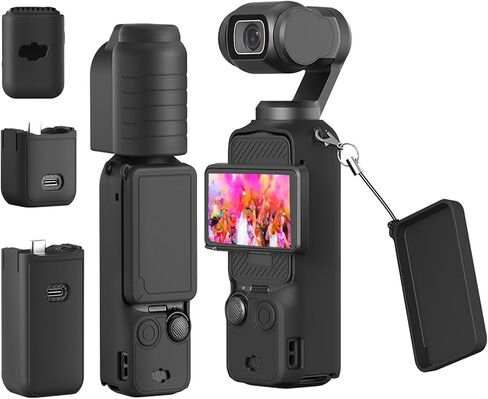 حافظة سيليكون متقدمة ممتصة للصدمات للجيب 3، غطاء واقٍ لكامل الجسم متوافق مع ملحقات DJI OSMO Pocket 3 مع قبضة معززة، وغطاء عدسة مضاد للخدش وحزام معصم، وردي in Kuwait