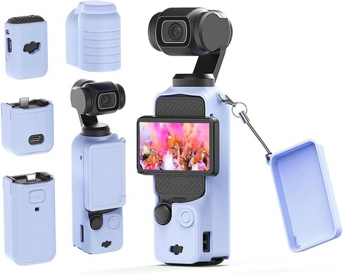 Advanced Shock-Absorbing Silicone Case for Pocket 3, Full Body Sleeve Protective Cover Compatible with DJI OSMO Pocket 3 Accessories with Enhanced Grip, Anti-Scratch Lens Cap & Wrist Strap, Pink in Kuwait