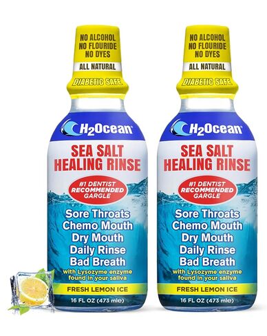 2 Pack H2Ocean Healing Rinse Mouthwash- Great Tasting Sea Salt & Xylitol Mouth Wash for Fresh Breath & Dry Mouth - Alcohol & Fluoride Free - Lemon Ice 16oz in Saudi Arabia
