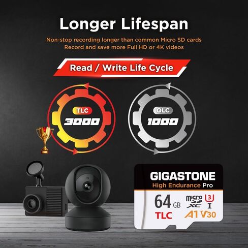【5 Yrs Free Data Recovery】【Dash Cam】 GIGASTONE 64GB Micro SD Card, TLC High Endurance Pro, Speed Up to 95MB/s, Compatible with REDTIGER Rove VIOFO VANTRUE PRUVEEO ARIFAYZ, MicroSDXC UHS-I A1 V30 U3 in Saudi Arabia