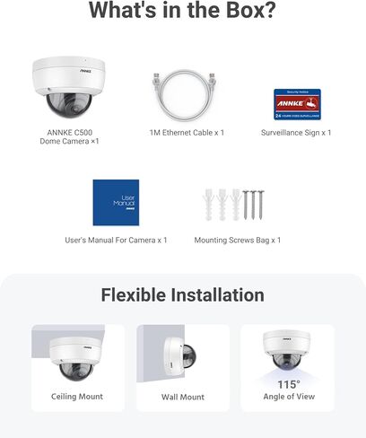 كاميرا ANNKE C500 5MP PoE Security IP Dome، رؤية ليلية فائقة الدقة H.265+، ميكروفون مدمج للوصول عن بعد، تدعم بطاقة TF سعة 256 جيجابايت، مقاومة للطقس الخارجي IP67 ومقاومة للتخريب IK10 in Kuwait