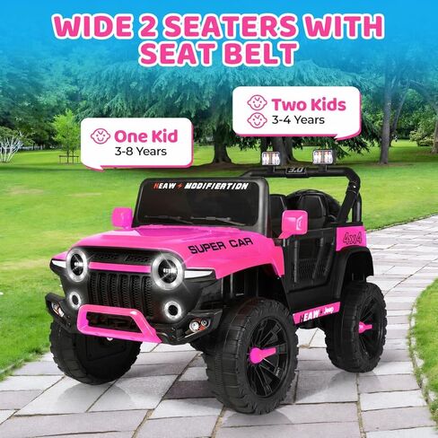 24V Ride on Toys for Kids, 2-Seater 4WD Electric Ride on Truck Car with Parental Remote, Pink Jeep for Girls, 3 Speeds, Spring Suspension, Bluetooth, LED Lights, Pink in Saudi Arabia