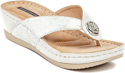 G.C. Shoes Dafni Wedge Sandals - Cushioned Footbed Rhinestone Detailing in Faux Leather with Rubber Sole in Saudi Arabia