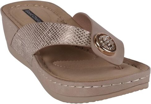 G.C. Shoes Dafni Wedge Sandals - Cushioned Footbed Rhinestone Detailing in Faux Leather with Rubber Sole in Saudi Arabia