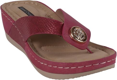 G.C. Shoes Dafni Wedge Sandals - Cushioned Footbed Rhinestone Detailing in Faux Leather with Rubber Sole in Saudi Arabia