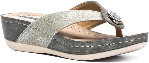 G.C. Shoes Dafni Wedge Sandals - Cushioned Footbed Rhinestone Detailing in Faux Leather with Rubber Sole in Saudi Arabia