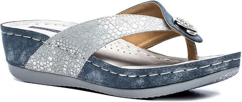 G.C. Shoes Dafni Wedge Sandals - Cushioned Footbed Rhinestone Detailing in Faux Leather with Rubber Sole in Saudi Arabia