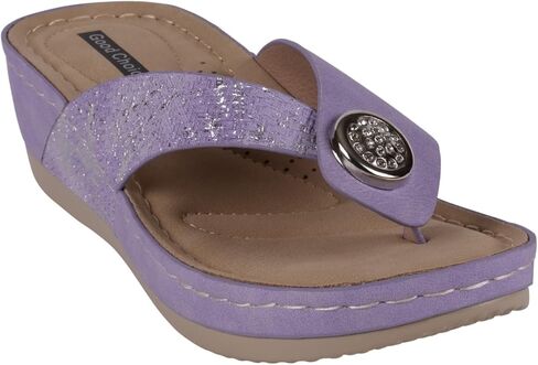 G.C. Shoes Dafni Wedge Sandals - Cushioned Footbed Rhinestone Detailing in Faux Leather with Rubber Sole in Saudi Arabia
