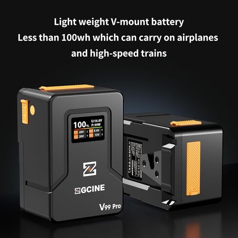 بطارية ZGCINE V99 Pro V Mount، شحن سريع لمدة 1.5 ساعة مع PD، 6400 مللي أمبير 94.72Wh 14.8V، مع شاشة OLED، منافذ BP/USB-C/D-TA/USB-C2، للكاميرا، وكاميرا الفيديو، والهاتف، والشاشة، وإضاءة الفيديو (برتقالي) in Kuwait