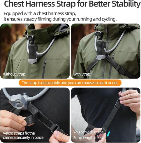 Adjustable Neck Mount for DJI Osmo Pocket 4/3, POV Vlog Neck Holder with Quick Release, Chest Harness Strap, Flexible Silicone Neck Mount for First-Person Video, Compatible with Pocket 4/3 (Grey) in Saudi Arabia