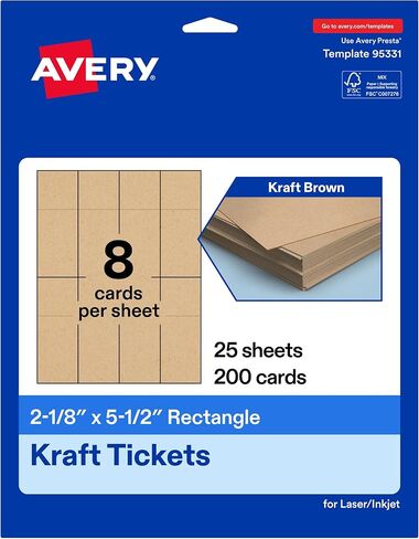Avery Printable Rectangle Tickets, 2-1/8" x 5-1/2", Kraft Brown Cardstock, Laser/Inkjet Printable, 200 Total in Saudi Arabia