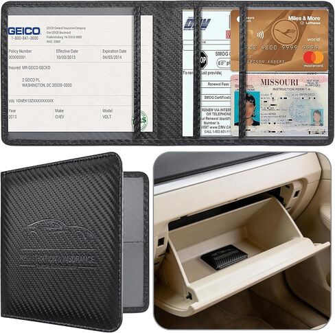 Car Registration and Insurance Holder, Premium Pu Leather Vehicle Glove Box Organizer, Prefect Car Essentials Wallet for Driver License, Cards & Essential Documents (L-Black) in Saudi Arabia