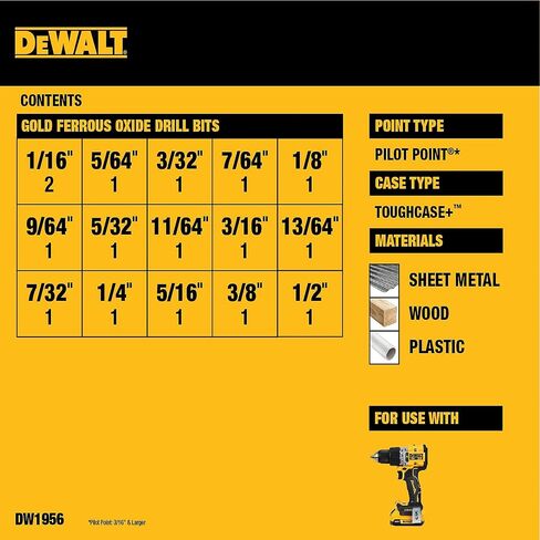 طقم ريش مثقاب DEW-DW1956 بنقطة نموذجية، 16 قطعة (DW1956) من شركة ديوال in Kuwait
