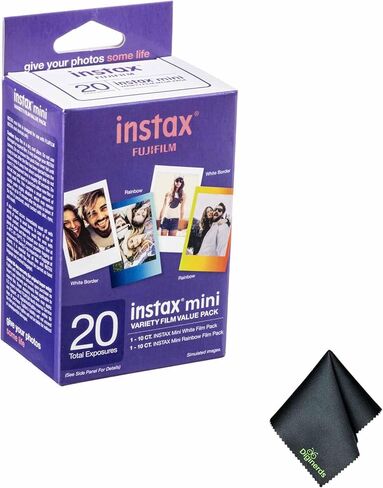 حزمة قيمة متنوعة من الأفلام الفورية FUJIFILM INSTAX MINI تحتوي على 20 عرضًا مع قطعة قماش للتنظيف من الألياف الدقيقة in Kuwait