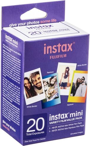 حزمة قيمة متنوعة من الأفلام الفورية FUJIFILM INSTAX MINI (10×2 تعريض) مع قطعة قماش للتنظيف من الألياف الدقيقة in Kuwait