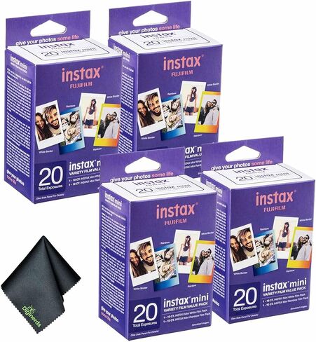 حزمة قيمة متنوعة من الأفلام الفورية FUJIFILM INSTAX MINI (20x4 تعريضات) مع قطعة قماش للتنظيف من الألياف الدقيقة in Kuwait