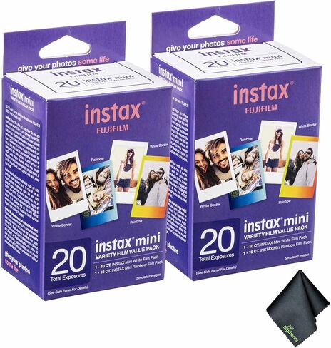 حزمة قيمة متنوعة من الأفلام الفورية FUJIFILM INSTAX MINI (20x2 تعريض) مع قطعة قماش للتنظيف من الألياف الدقيقة in Kuwait