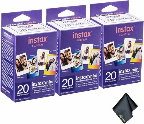 FUJIFILM INSTAX MINI Instant Film Variety Value Pack (20x3 Exposures) Bundle with Microfiber Cleaning Cloth in Kuwait