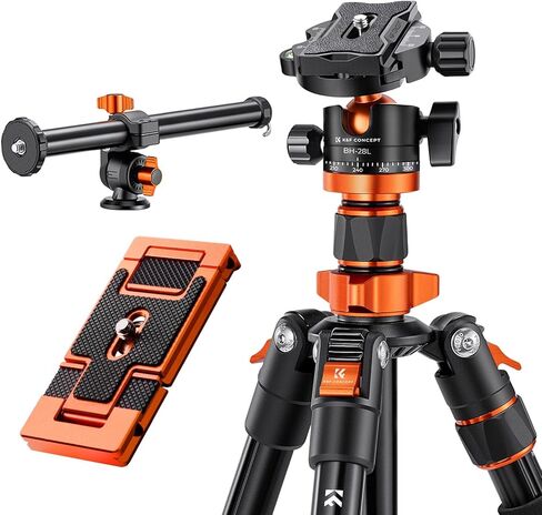 حامل ثلاثي للكاميرا DSLR مقاس 78 بوصة من K&F مع عمود مركزي متعدد الزوايا قابل للدوران من سبائك المغنيسيوم، لوحة سريعة التحرير مع برغي 1/4 بوصة للكاميرا والقفص والهاتف المحمول in Kuwait