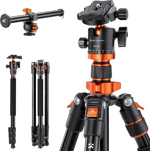حامل ثلاثي للكاميرا DSLR مقاس 78 بوصة من K&F مع عمود مركزي متعدد الزوايا قابل للدوران من سبائك المغنيسيوم، لوحة سريعة التحرير مع برغي 1/4 بوصة للكاميرا والقفص والهاتف المحمول in Kuwait