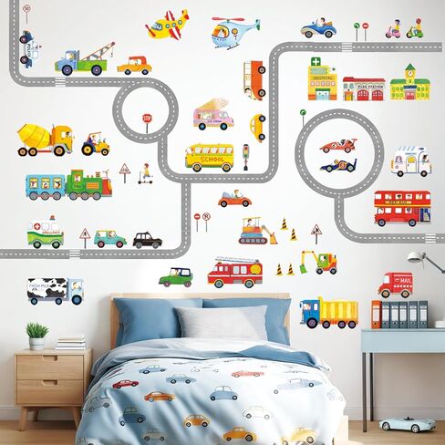 DECOWALL SG3-1404P1405 ملصقات الحائط للأطفال على الطريق والنقل ملصقات جدارية قابلة للتقشير والعصا ملصقات جدارية قابلة للإزالة للأطفال وغرفة نوم الأطفال وديكور غرفة المعيشة in Kuwait