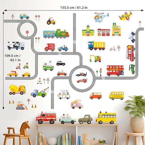 DECOWALL SG3-1404P1405 ملصقات الحائط للأطفال على الطريق والنقل ملصقات جدارية قابلة للتقشير والعصا ملصقات جدارية قابلة للإزالة للأطفال وغرفة نوم الأطفال وديكور غرفة المعيشة in Kuwait