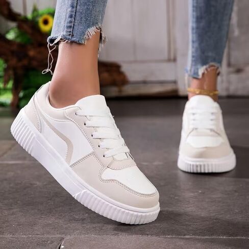 Womens Sneakers Comfortable Fashion Chunky Casual Shoes for Men, Faux Leather Anti Slip Lightweight Tennis Walking Shoes for Gym Travel Work, White Cyros022 in Saudi Arabia