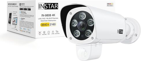 كاميرا مراقبة خارجية INSTAR IN-9808 4K باللون الأبيض، LAN/Wi-Fi/PoE، فيديو آمن من HomeKit، اكتشاف الأشخاص بالذكاء الاصطناعي، رؤية ليلية بالأشعة تحت الحمراء، ميكروفون، صوت، PIR، RTSP، WPA3، MQTT، متوافق مع NDAA/TAA in Kuwait