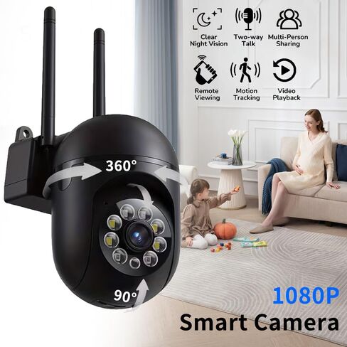 1Pcs 720P Automatic Tracking Wireless Security Camera with 360° horizontal/90° Vertical Rotation Function, Night Vision Function,Two-Way Audio, and 2.4GHz WiFi,Camera Suitable for pet Monitoring. in Kuwait