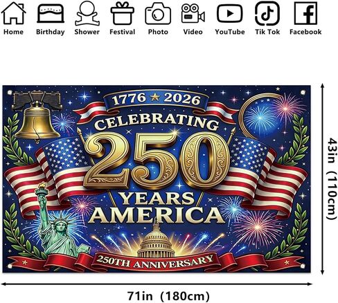 خلفية علم الذكرى السنوية الـ 250 لأمريكا 1776-2026 250 عامًا من عيد الميلاد الأمريكي، الرابع من يوليو، الرابع من يوليو، ديكورات ومستلزمات الحفلات الوطنية in Kuwait