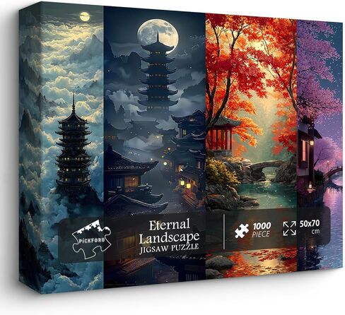 PICKFORU Cherry Blossom Puzzles for Adults 1000 Pieces, Purple Nature Scene Jigsaw Puzzle Moon Pavilion, Unique Impossible Mountain Scenic Floral Theme for Home Wall Decor in Saudi Arabia