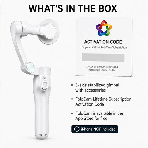 كاميرا FoloCam Kit AI الرياضية - كاميرا تتبع الكرة التلقائية لجهاز iPhone، انحراف ثلاثي المحاور، تسجيل 4K لكرة القدم وكرة السلة، بث مباشر، اشتراك مدى الحياة in Kuwait