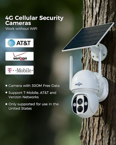 كاميرا Hiseeu 4G LTE الخلوية تعمل بالطاقة الشمسية، لا توجد كاميرا أمان WiFi لاسلكية في الهواء الطلق، 24/7، حركة PIR، حديث ثنائي الاتجاه، 360 درجة PTZ، رؤية ليلية ملونة 2K، 64 جيجا SD وبطاقة SIM متضمنة in Kuwait
