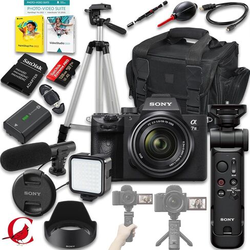 كاميرا سوني a7 III بدون مرآة مع عدسة FE مقاس 28-70 ملم f/3.5-5.6 OSS + مقبض تصوير لاسلكي GP-VPT3 من سوني + بطاقة ذاكرة سعة 128 جيجابايت + ضوء LED + ميكروفون + المزيد (حزمة مكونة من 22 قطعة) in Kuwait